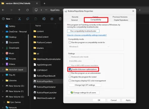 roblox compatiblity settings