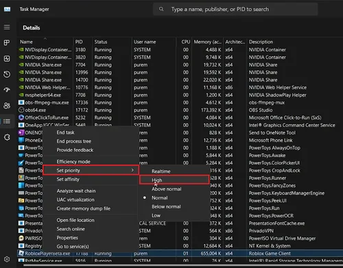 change roblox process priority