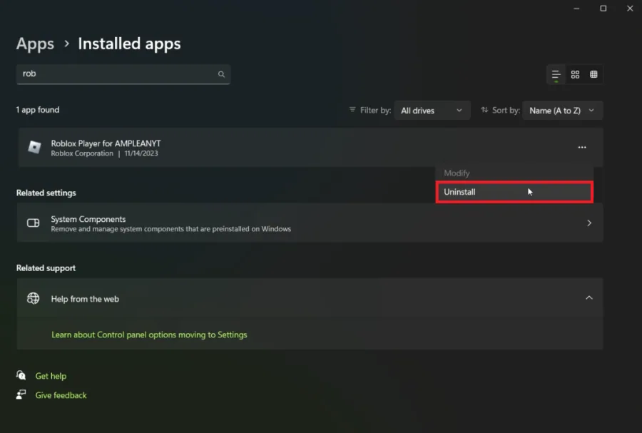 uninstall roblox player