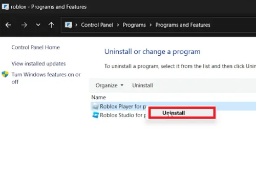 unininstall roblox