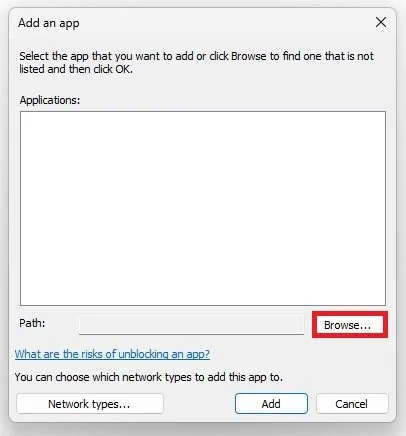 Allow another app > Browse