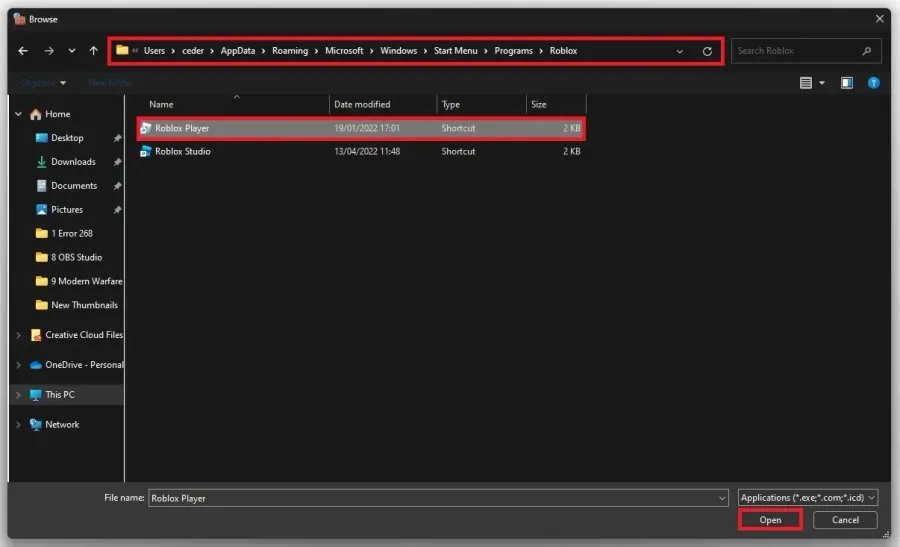 The file path for the Roblox application is the drive on which you saved the game…