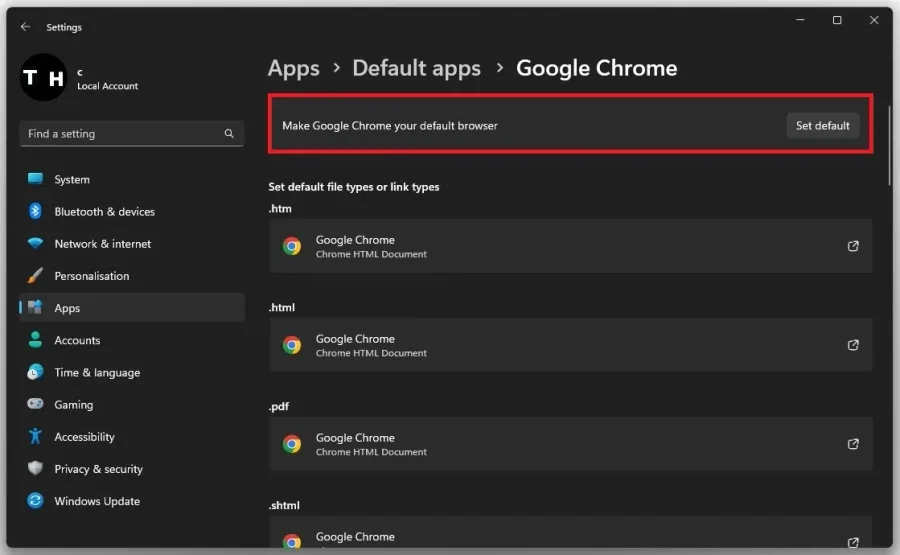 Windows Settings > Apps > Default Apps