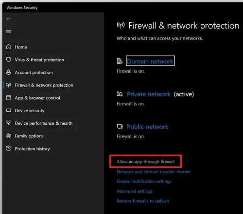 Allow an app through firewall
