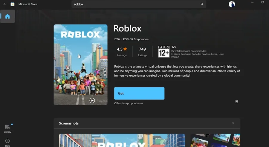 microsoft store roblox