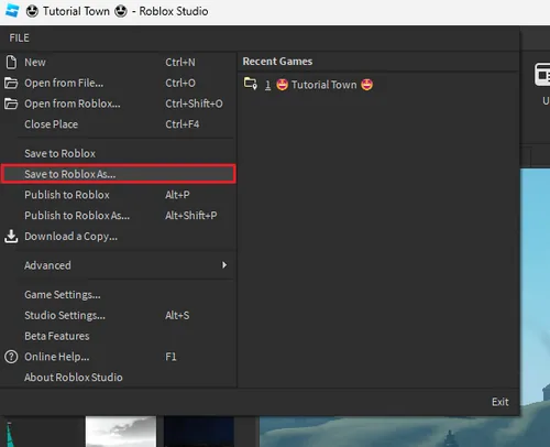 Roblox Studio > File > Save to Roblox As…