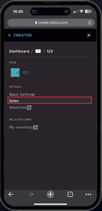 navigate to the sales section of your roblox game pass