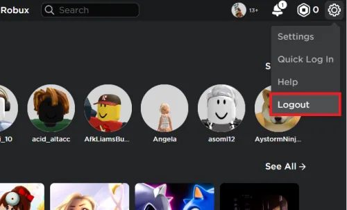 log out of Roblox account