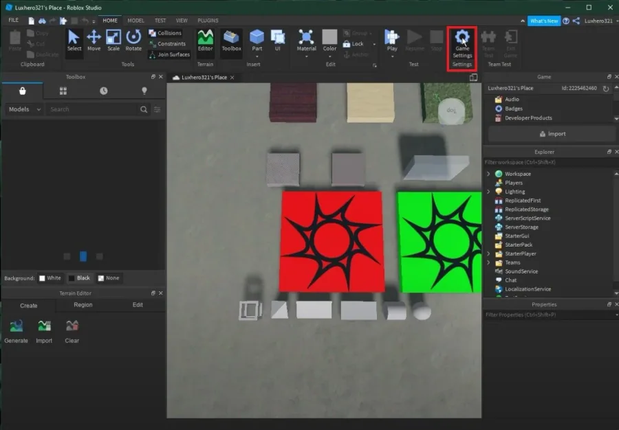 Roblox Studio > Home > Game Settings