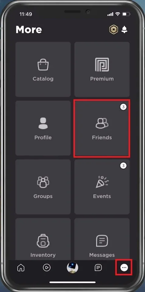 Roblox Mobile > More > Friends