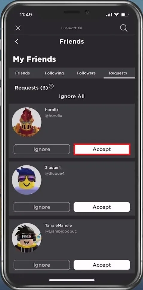 Accept or Ignore your Roblox friend requests