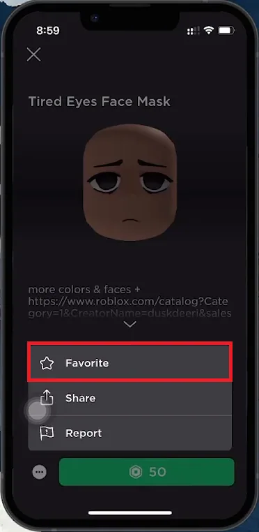favorite the item