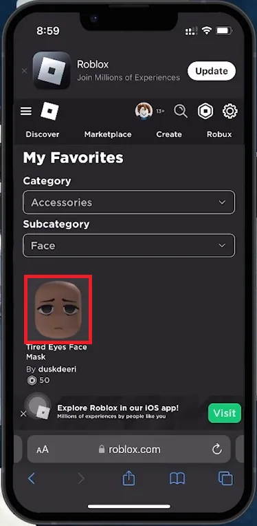 find item in browser