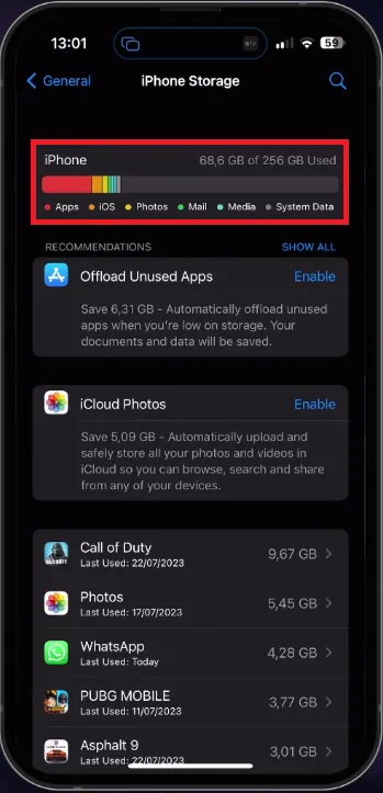 verify device storage