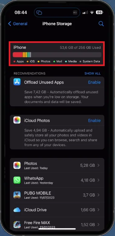 ensure device storage