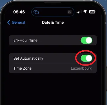 date and time settings