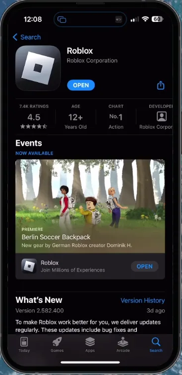 update the Roblox app