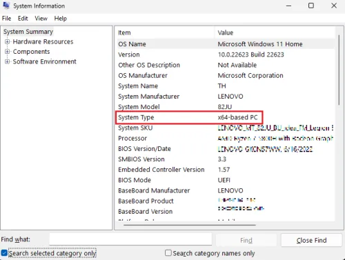 check your windows system type