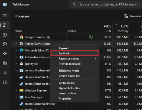 end roblox game client task