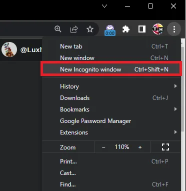 new incognito window