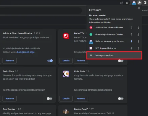 disable browser extensions