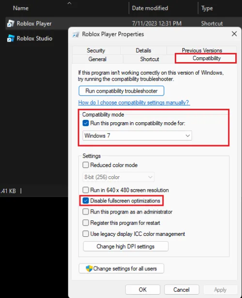 roblox compatibility settings