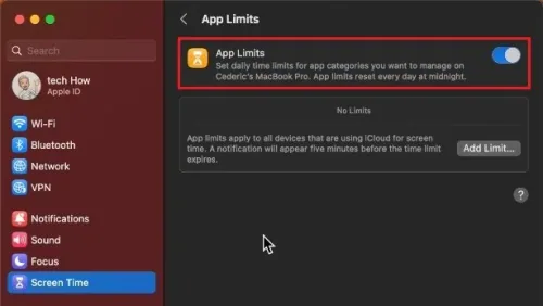 System Settings > Screen Time > App Limits