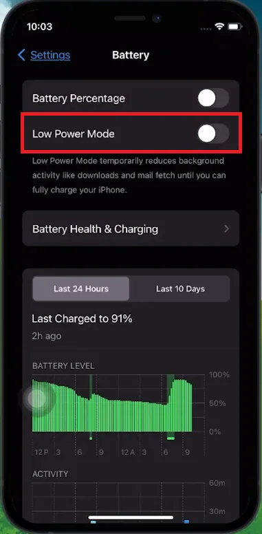 disable low battery mode