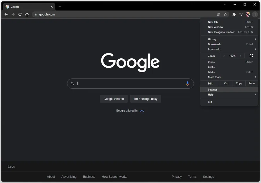 Google Chrome > Settings
