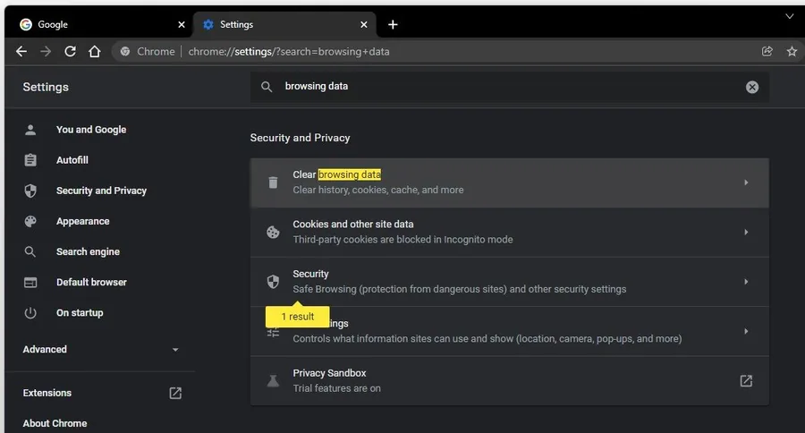 Google Chrome Settings > Clear Browsing Data