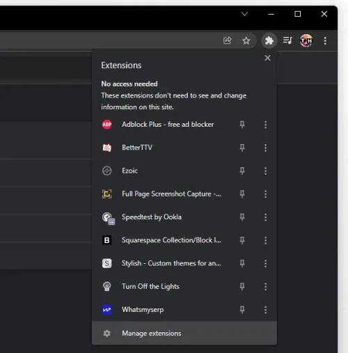 Extensions > Manage Extensions
