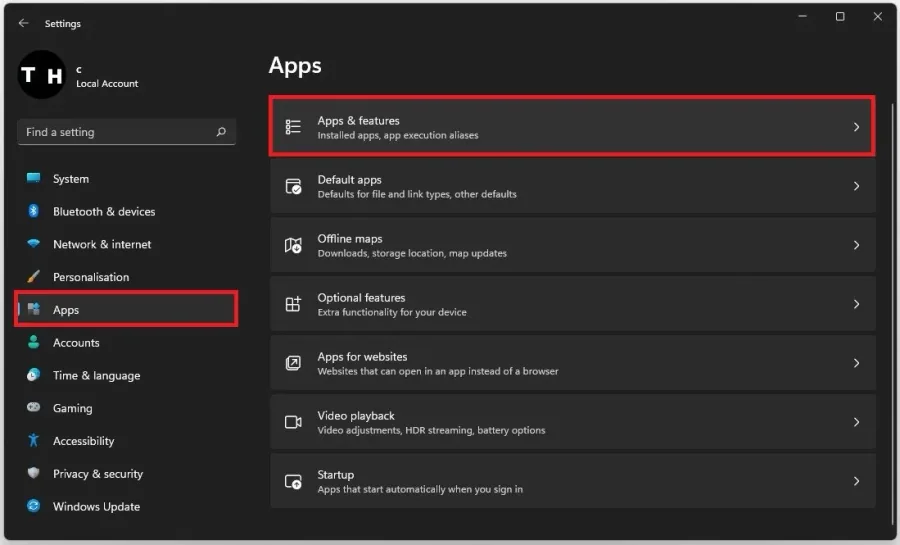 Windows Settings > Apps > Apps & Features
