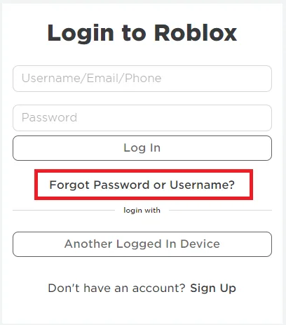forgot password or username roblox