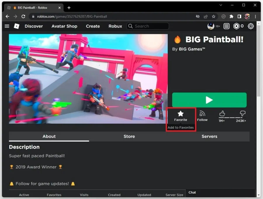 Roblox Experiences > Add to Favorites