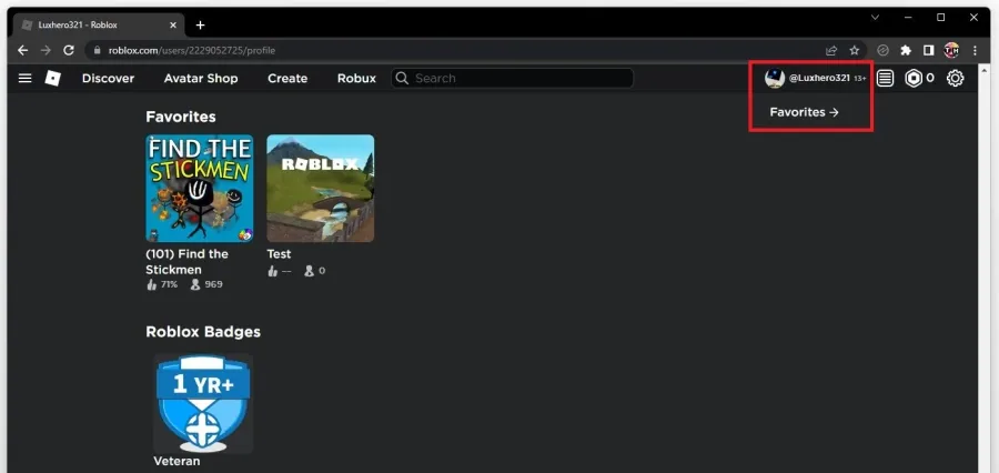 Roblox Profile > Favorites