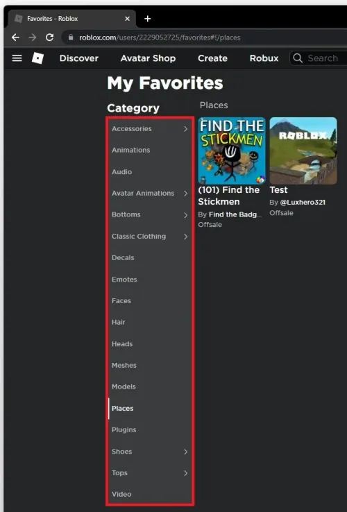 When clicking on Favorites, you can preview all of the items you saved, in each c…