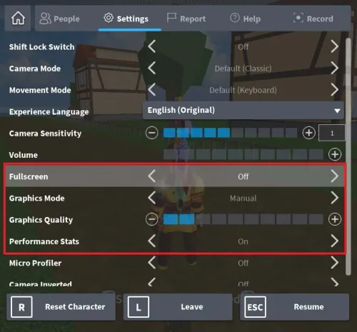 roblox in game settings