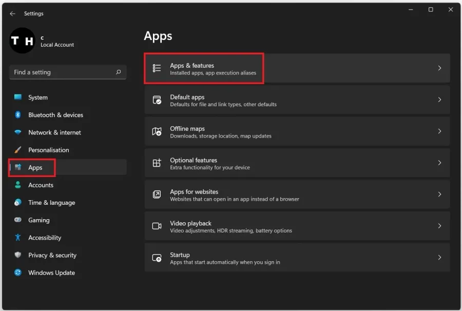 Windows Settings > Apps > Apps & Features