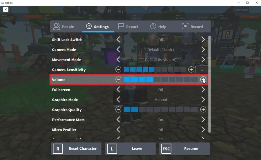 Roblox Settings > Volume