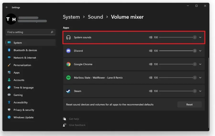 Windows Settings > Sound > Volume Mixer