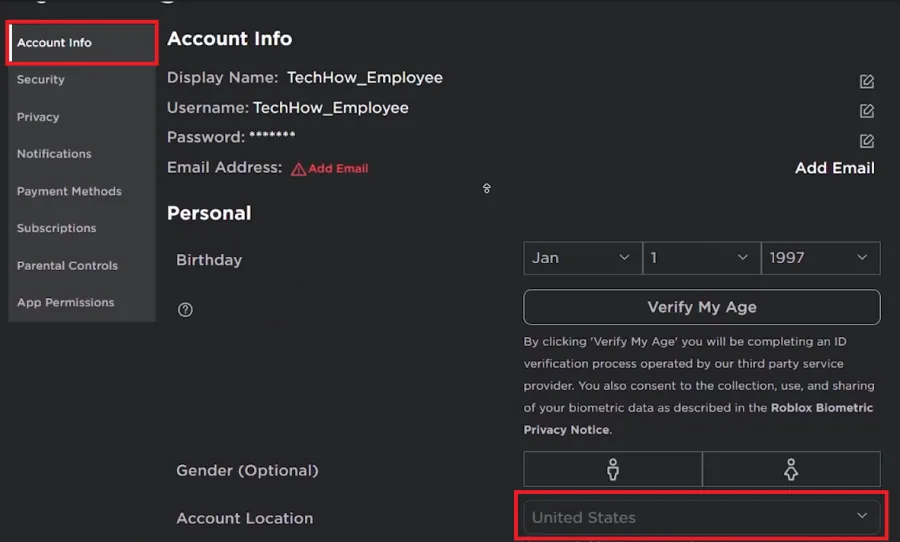 change account location