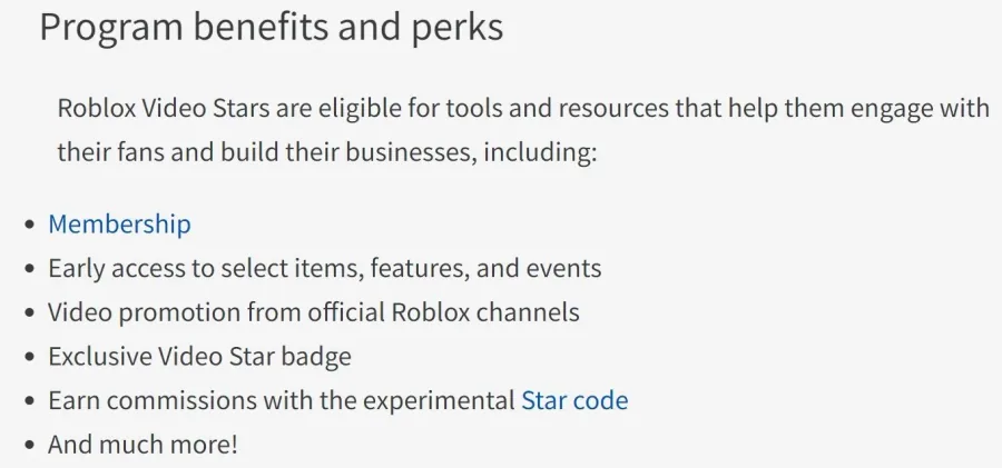 Roblox Video Stars program benefits