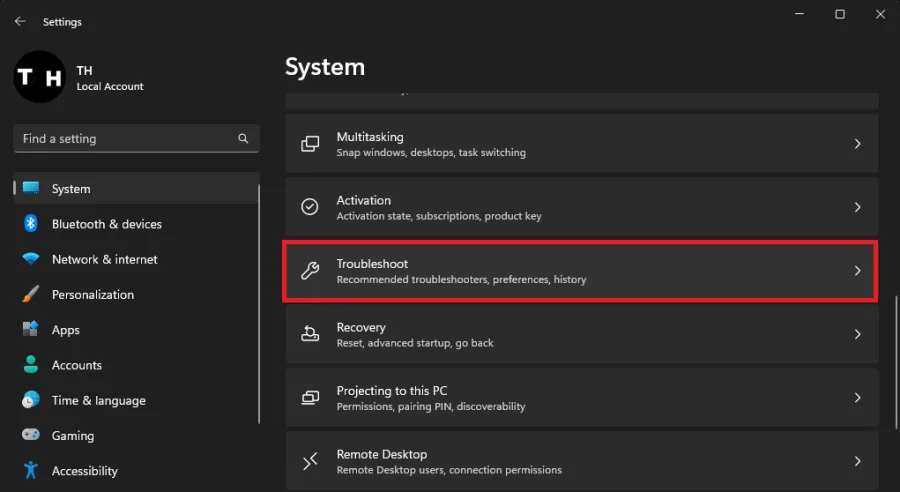 system settings troubleshoot