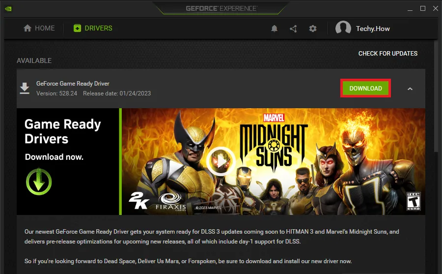 GeForce Experience > Drivers