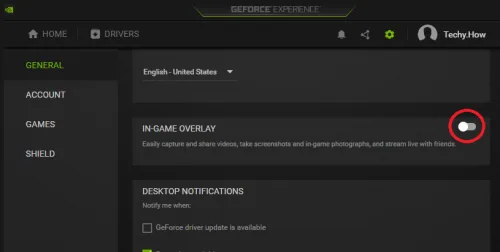 GeForce Experience > General Settings > In-Game Overlay