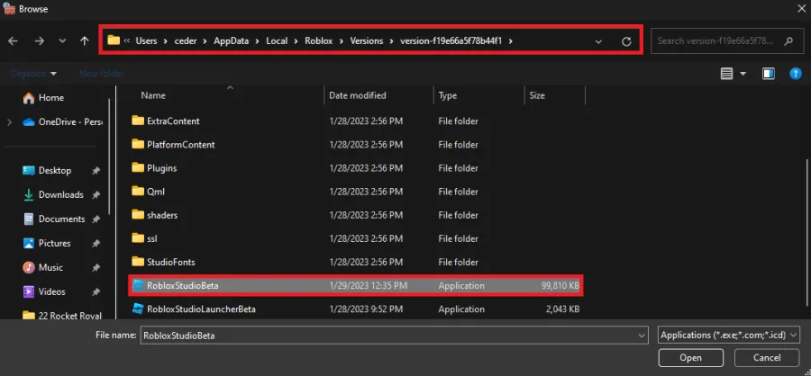 File Explorere > User > AppData > Local > Roblox > Versions > RobloxStudioBeta