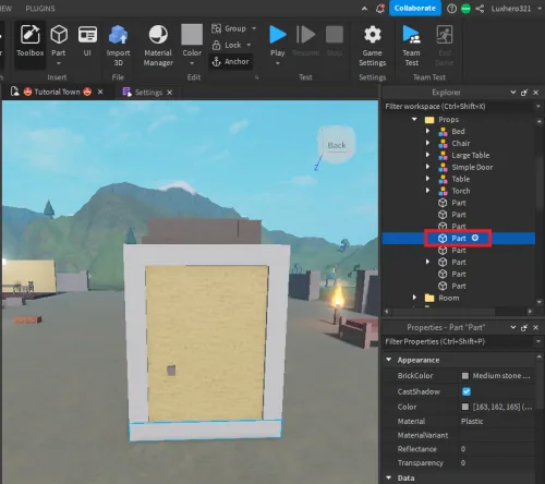 Roblox Studio > Explorer > Part +