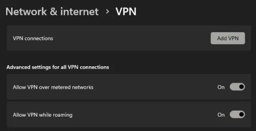 Windows Settings > Network & internet > VPN