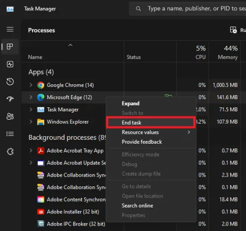 Task Manager > Processes