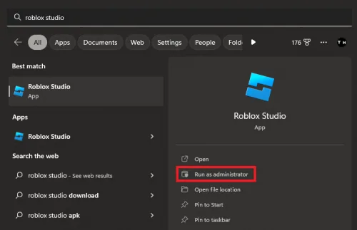 Roblox Studio > Run as administrator